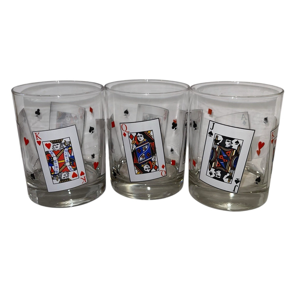 Lowball Glasses Set Of 3 Card Party Luminarc Game Night 13.25Oz Whiskey Cups EUC